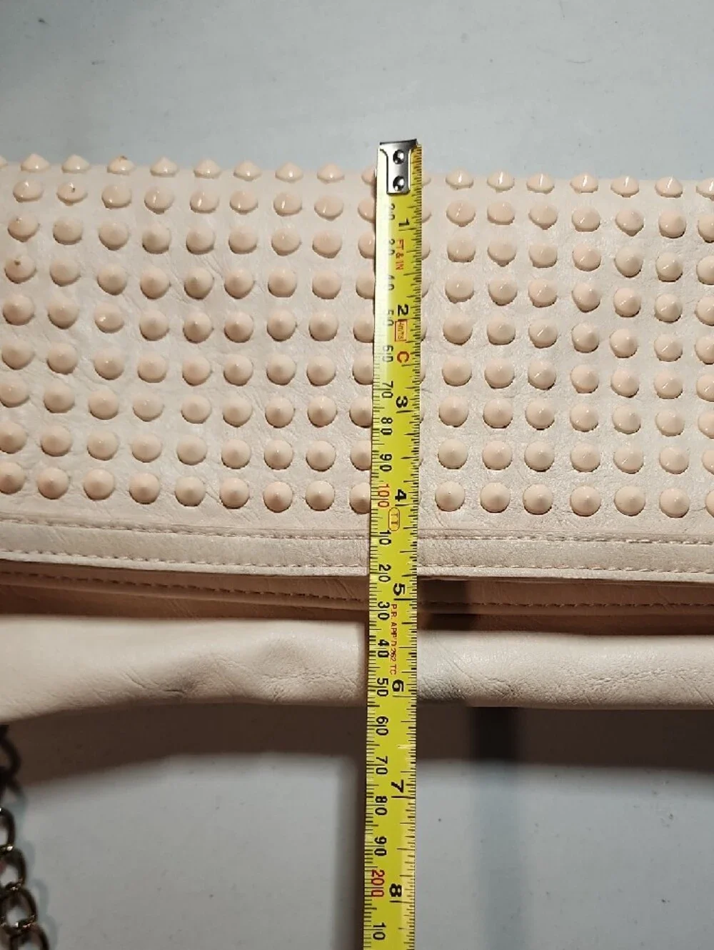 Aldo Lightest Of Pinks 💗 Studded Fold-Over Clutch with Gold Chain Like New